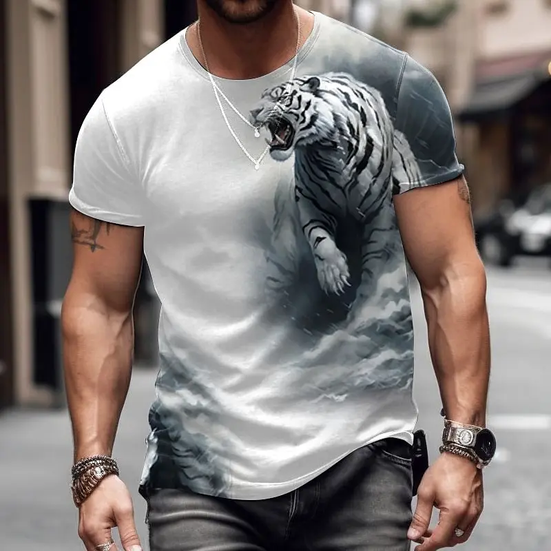 Funny Wolf Pattern T Shirt For Men Casual O-neck Short Sleeve Loose Tops Fashion 3D Animal Print T-Shirts Summer Street Clothing