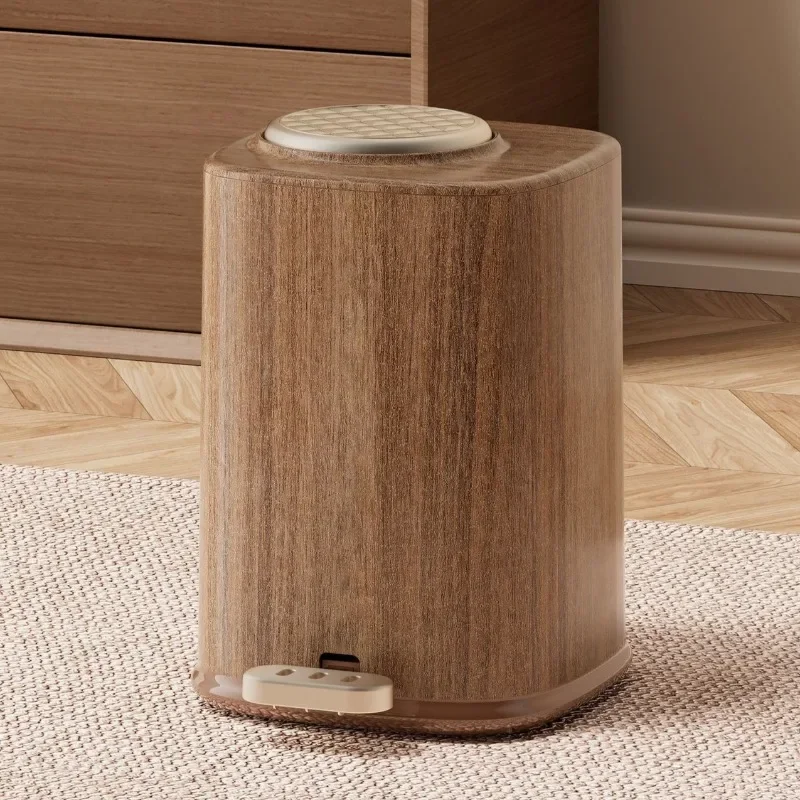 Creative Foot Press Waste Bins Silent Slow Drop Container Vintage Wood Grain Bucket Washroom Living Room Lidded Household Cleani