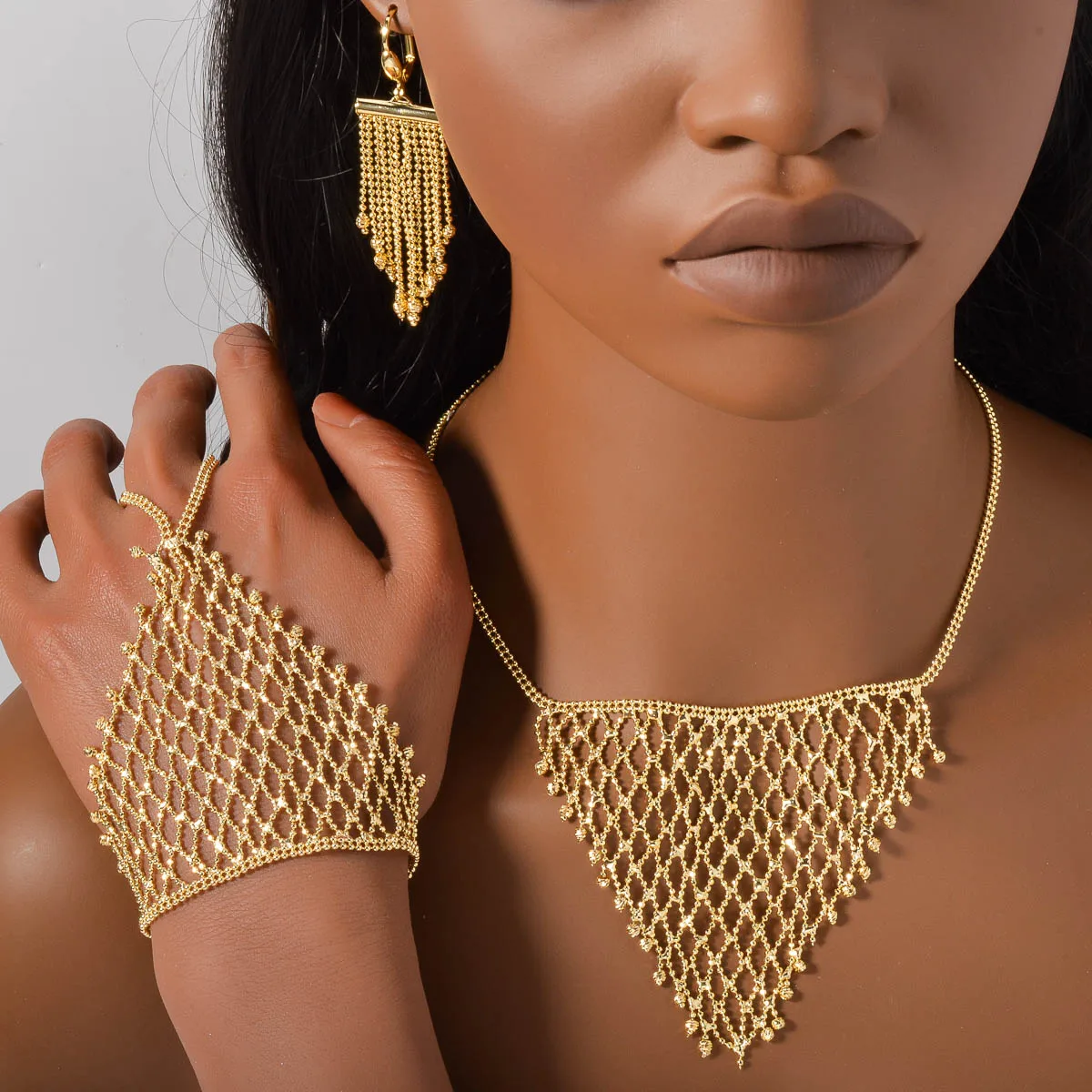 ZEADear Bridal Jewelry Sets Tassels Earrings Web Pendant Women Necklace Big Bracelet Wedding Engagement Anniversary Luxury