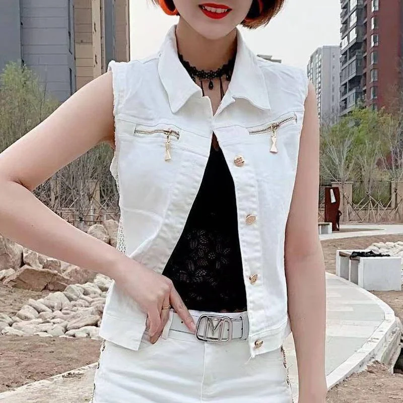 

Vest Women Wear Joker Denim Western Style Waistcoat 2023 New Spring Summer Female Openwork Strap Sleeveless Jacket Cardigan Top