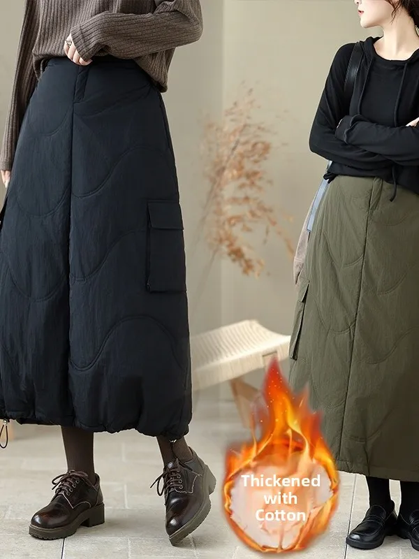 Koreaanse artistieke dames dons katoen f rok verdikte warme casual lange rok lente herfst winter seizoen hoge taille rechte...