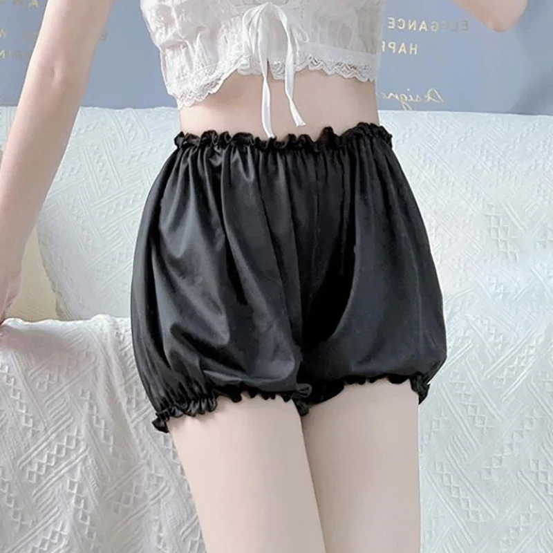 Women Bloomers Maid Ruffle Pumpkin Pants Shorts Safety Under Pants Solid Color  Lace Bud Shape Bottoming Shorts For Women