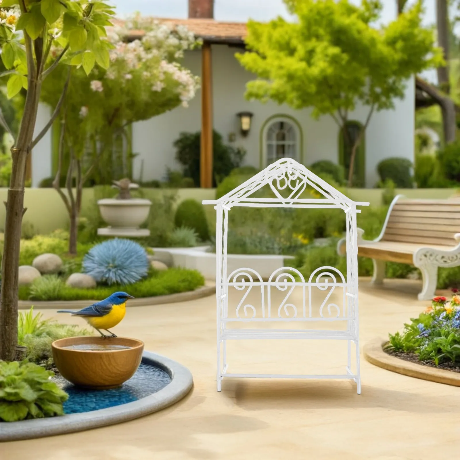 3Pcs Miniature Iron Arch Ornament Set Romantic Couple Under Garden Arch for Dollhouse Mini Decor Fairy Garden Micro Landscape