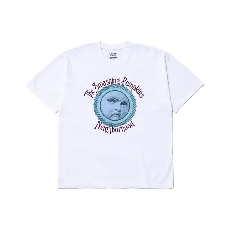 NEIGHBORHOOD Japanese Streetwear Figure Print Blur Surround Font Drop‑Shoulder Short‑Sleeve Cotton T‑Shirt