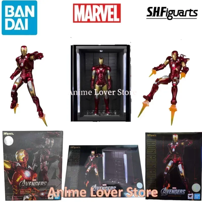 In Stock Bandai Original MARVEL S.H.Figuarts SHF Iron Man Mark 7 MK7 Gnaku Anime Action Figures Toys for Kids Gift