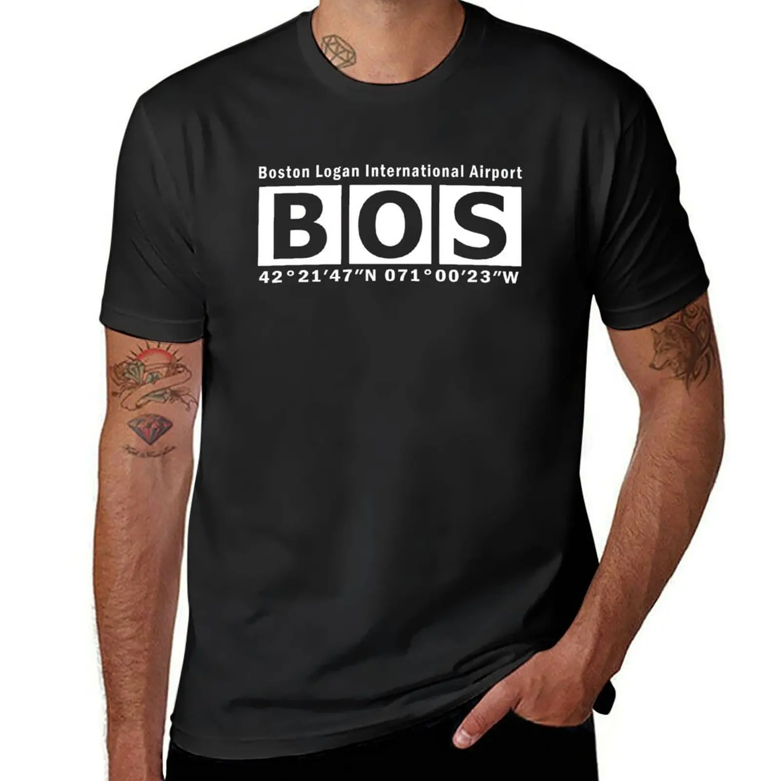 BOS Airport, Boston Logan International Airport T-Shirt oversized sweat hippie clothes Blouse mens cotton t shirts