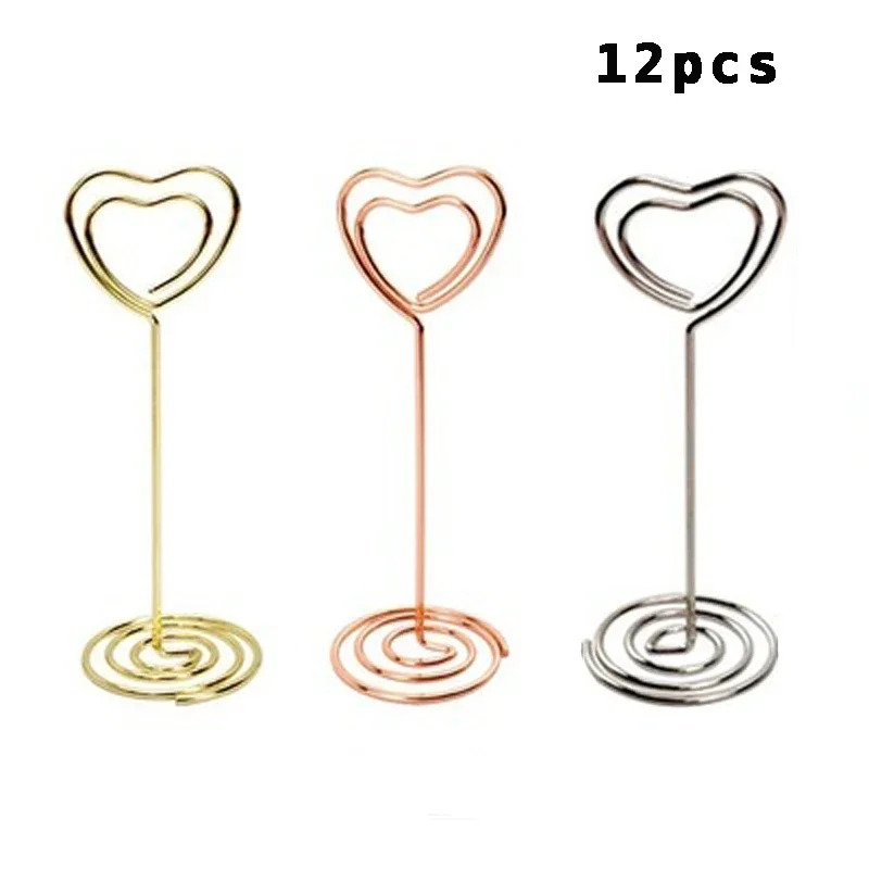 12 Pcs Heart Shape Place Card Holders Photo Holder Stands Table Number Holders Paper Clips for Wedding Event Party Decoration