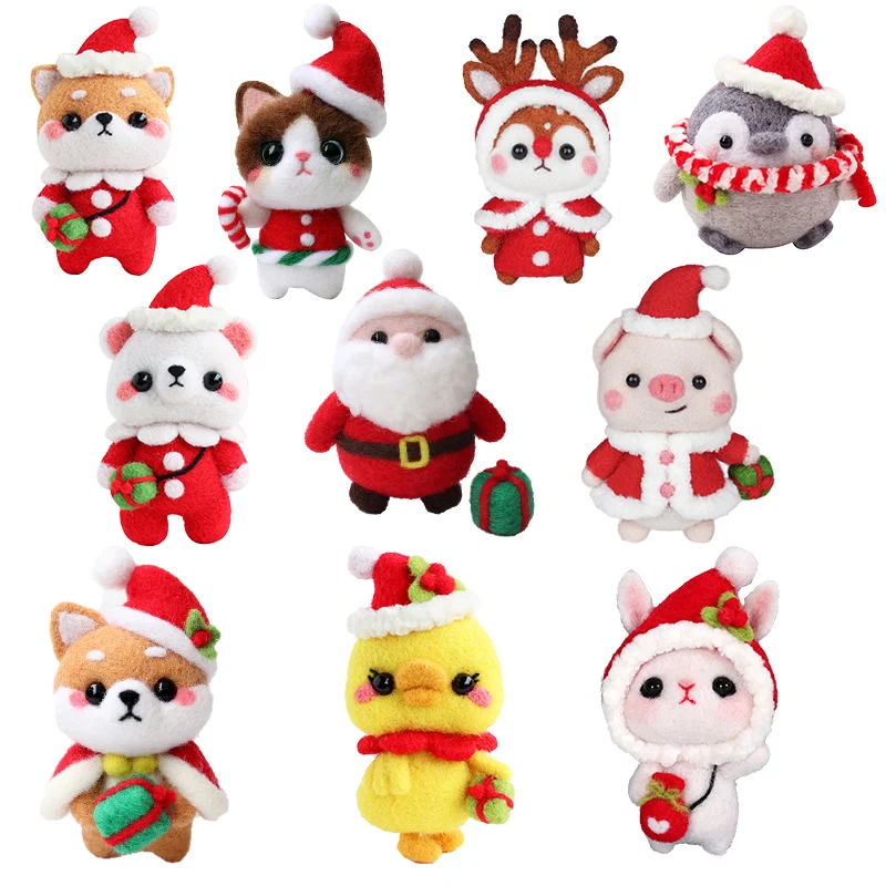 KRABALL Wool Felting Kit Xmas Decorations Wool Needle Felt Kit Animal Toy Doll Christmas Gift Wool Craft DIY Non-Finished