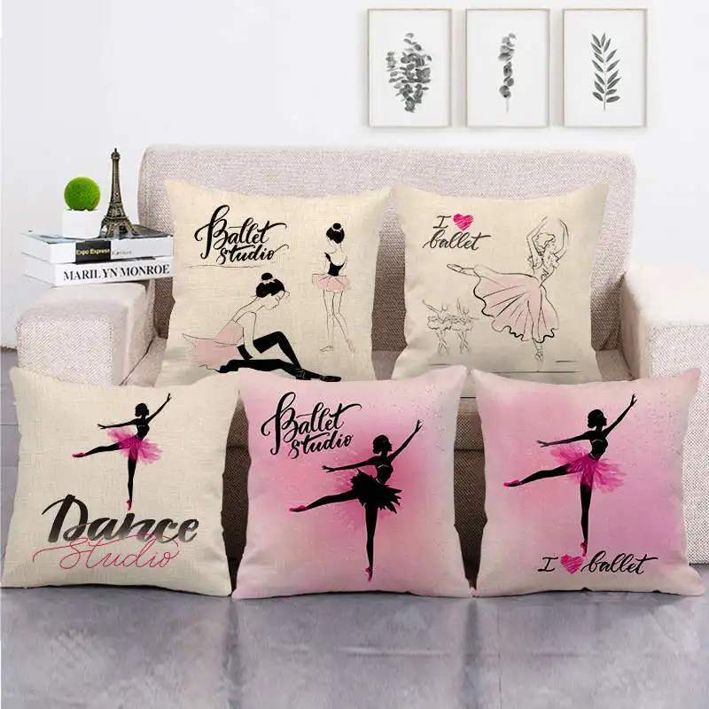 Dancing Girl Pillowcase Pink Ballet Girl Pillows Case for Girls Room Living Room Interior for Home Decor Pillow Cover Home Decor