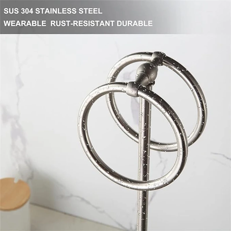 1 Piece Stainless Steel Floor-To-Ceiling Towel Rack Vertical Towel Ring Silver Metal Removable Without Punching