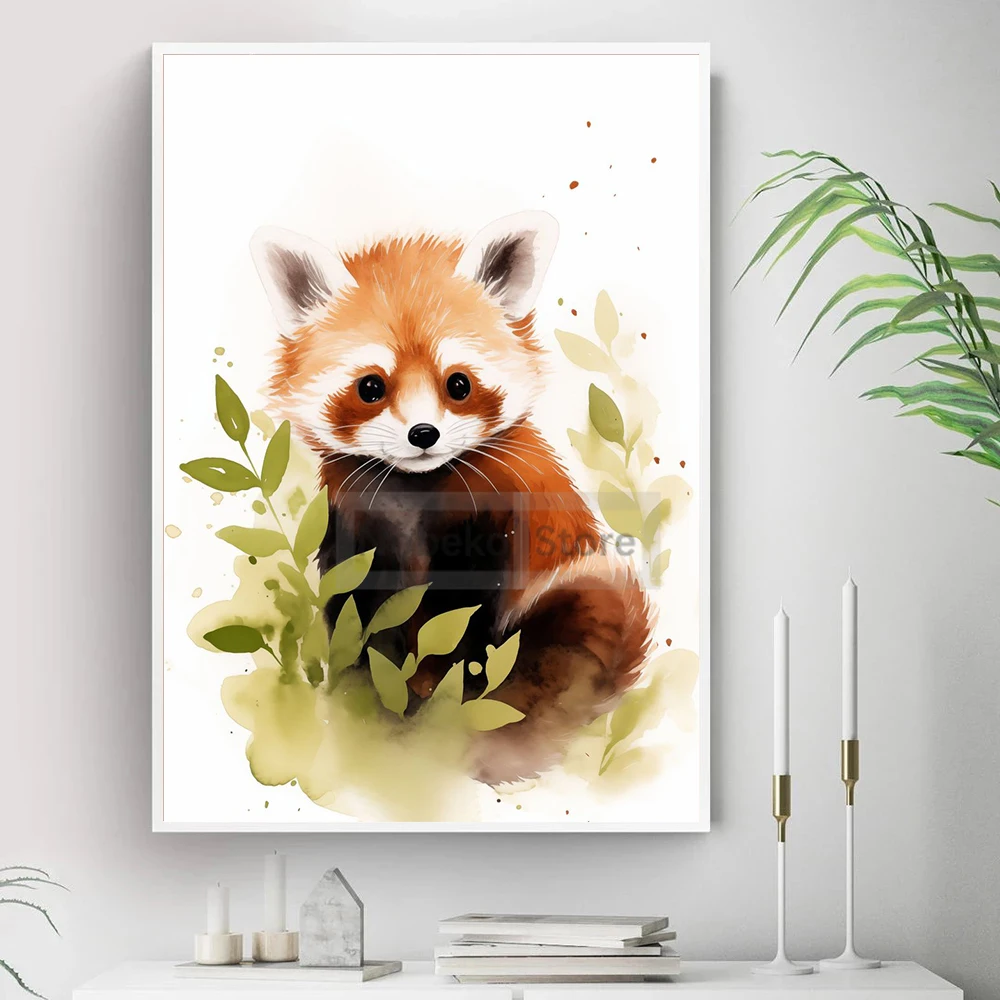 Watercolor Style Red Panda Posters Lovely Animal Lesser Panda Prints Canvas Painting Wall Art Pictures Home Room Decor Kids Gift