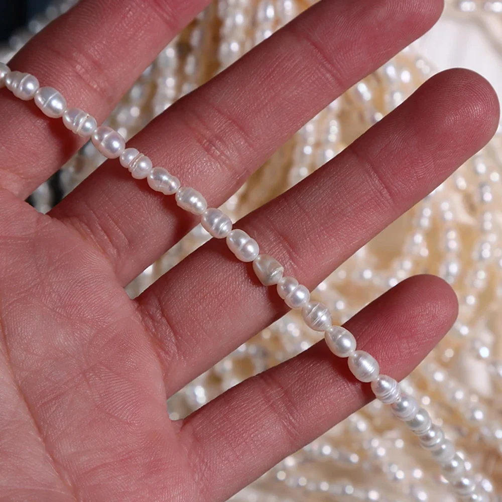 4 مللي متر 3A المياه العذبة الطبيعية الأرز الأبيض اللؤلؤ معزولة فضفاض غرامة حبة النساء هدية مجوهرات جعل عقد دي اي واي سوار إكسسوارات #5