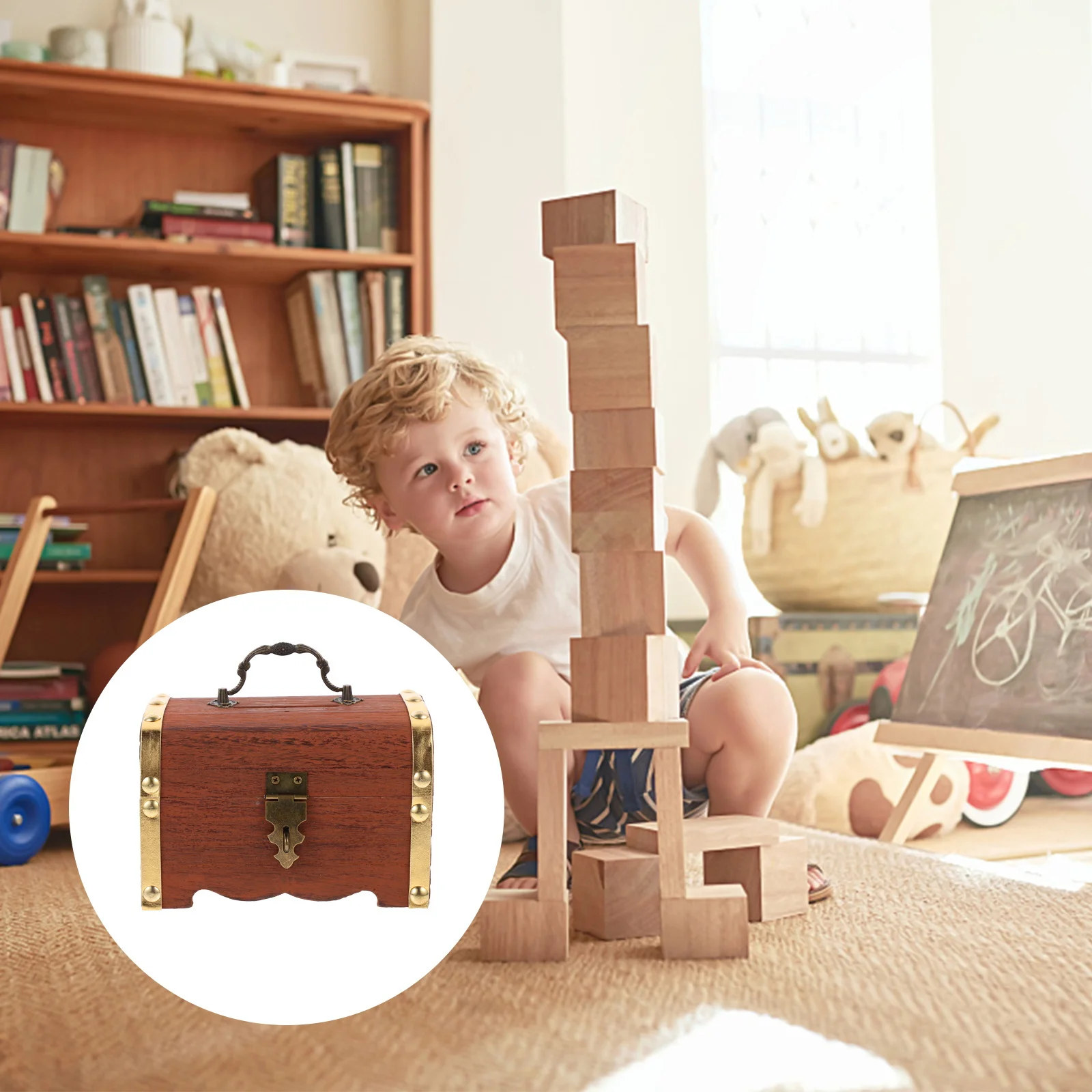 

1Pcs Wooden Piggy Bank Durable Rustic Wood Storage Box Coin Case for Money Saving Box Wooden Piggy Bank