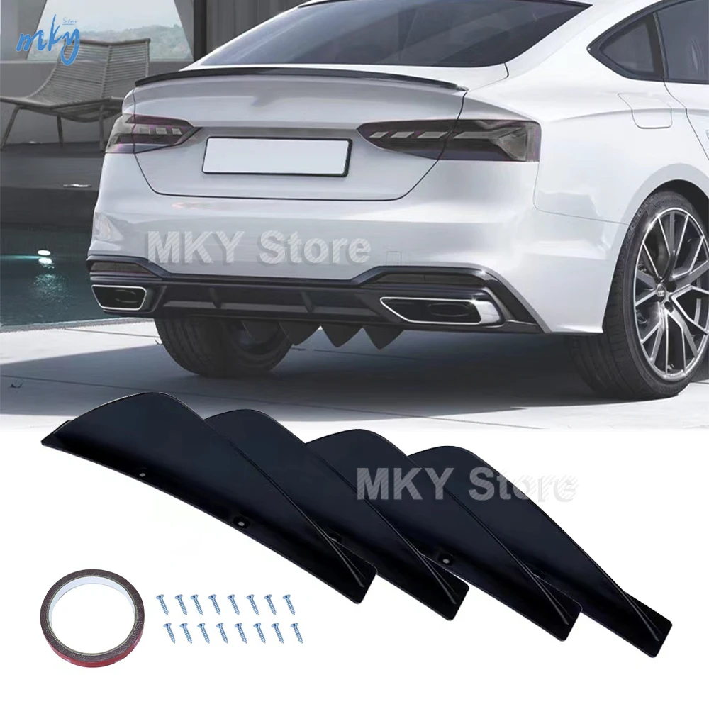 Universal 4pcs Car Rear Bumper Strip Lip Spoiler Diffuser Splitter Scratch Protector Car Tail Extension Car Anti-collision