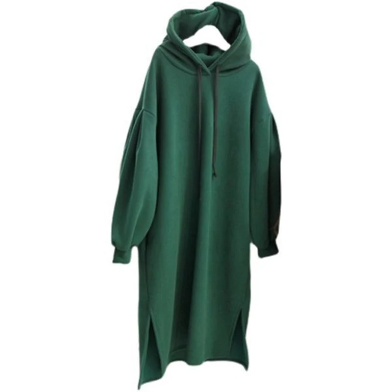 Ladies Hooded Long Down Dresses Brushed Hoodie Pullover Sweatshirts Korean Style Women's Loose Long Dress Retro Street Outwear