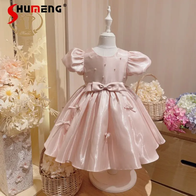 

Праздничное платье принцессы для девочки на день рождения, свадебное платье-туту с цветами, детское весенне-осеннее платье высокого класса