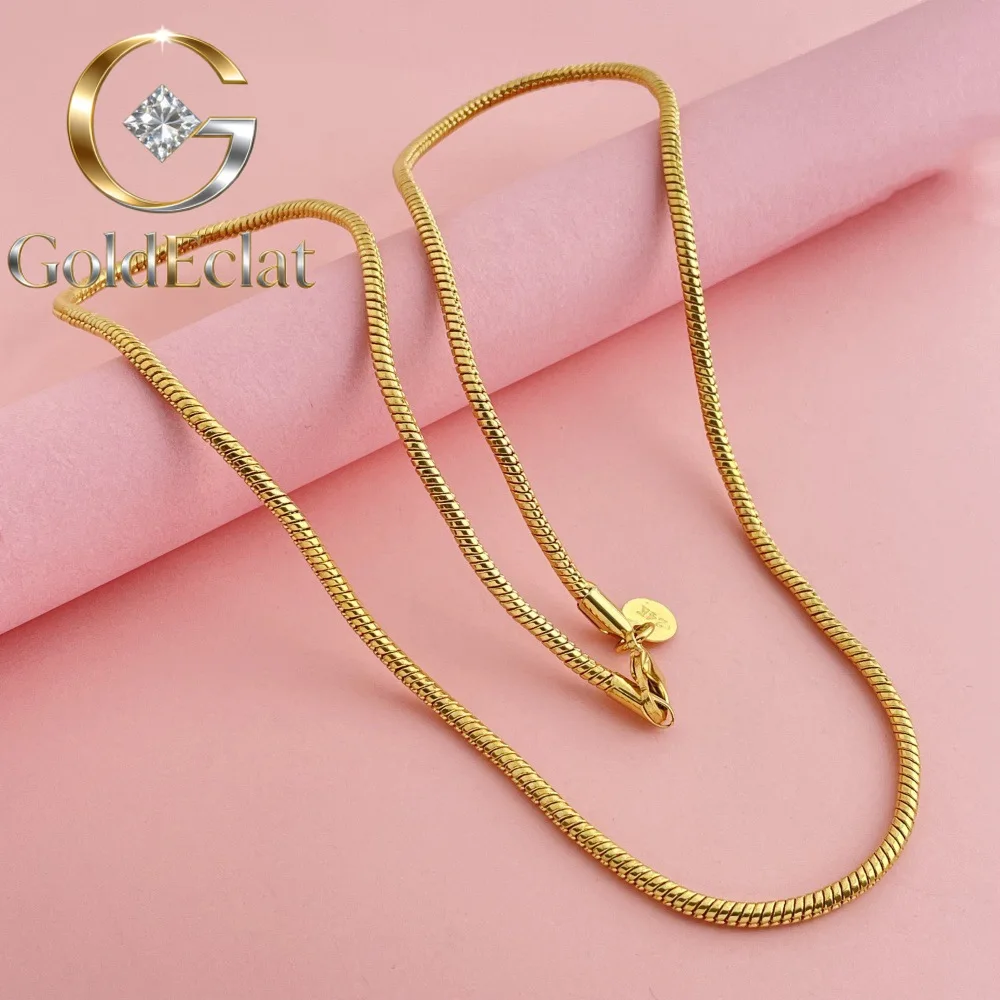 

Золотая цепочка GoldEclat Luxury 24K 9999 из чистого золота, 3 мм, в стиле хип-хоп, кубинское плетение, тип «змеиная кость»