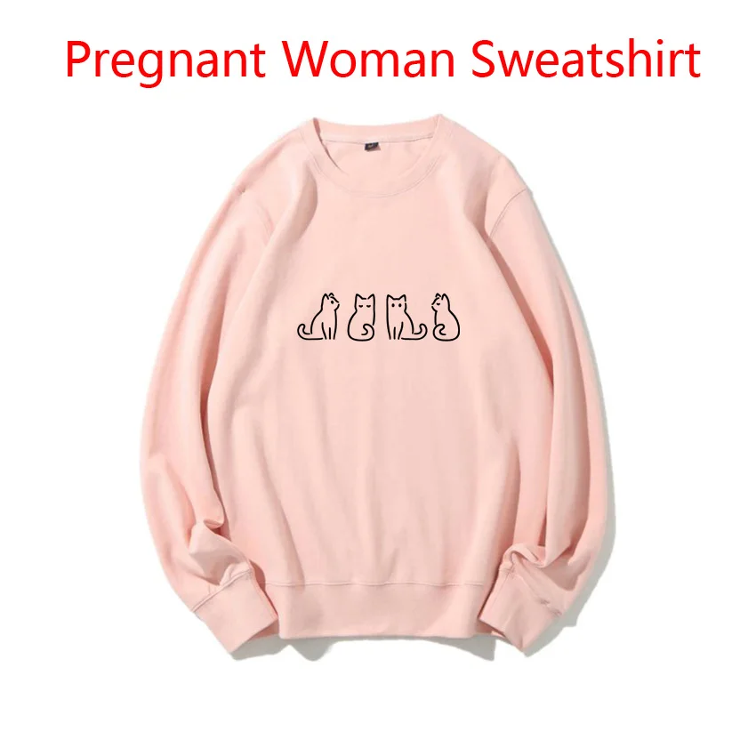 

Pregnant Woman Sweatshirt Four Cats Cartoon Print Spring Autumn Sweaters for Maternity Women Customized Add Your Design Idea