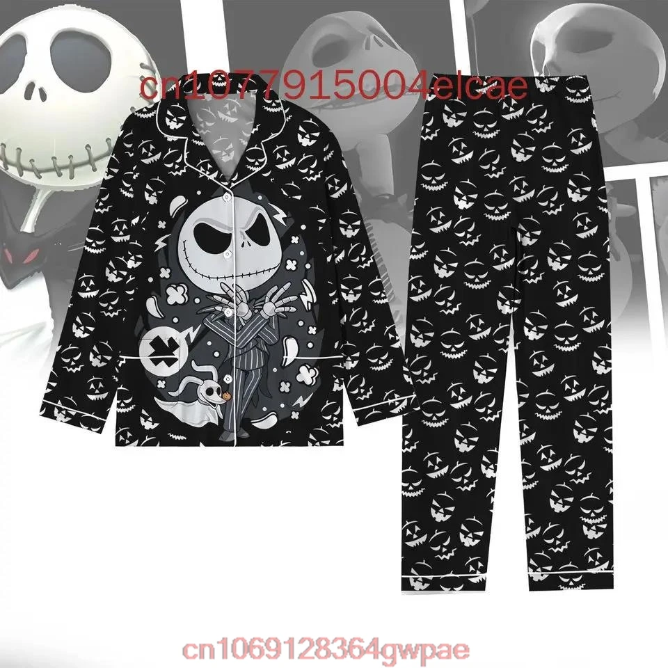 The Nightmare Before Christmas Jack Skellington Pajama Set Disney 3D Printed Casual Men\'s Women\'s Long Sleeve Shirt Pajama Set