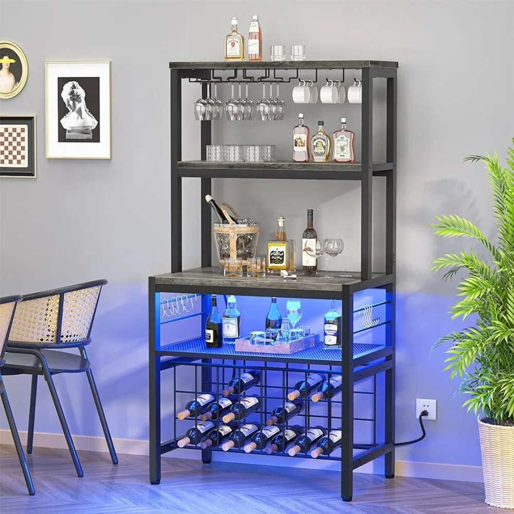 

Floor Liquor Cabinet With Glass Holder Home Bar & Wine Cabinets Wine Bar for Living Room Black Oak Freight Free Whiskey Display