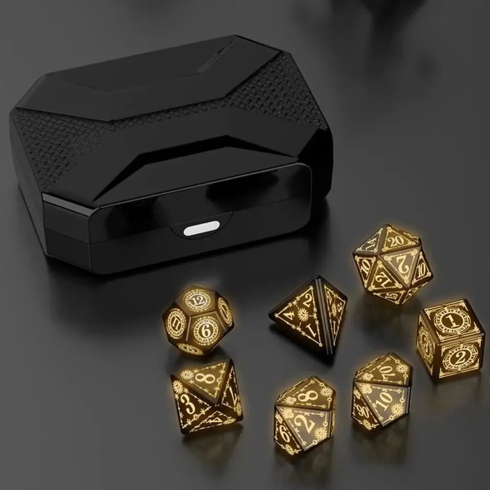 Rechargeable USB LED Glowing Polyhedral Dice Electronic Light Up Dice for Role Playing Tabletop Games Gaming Set