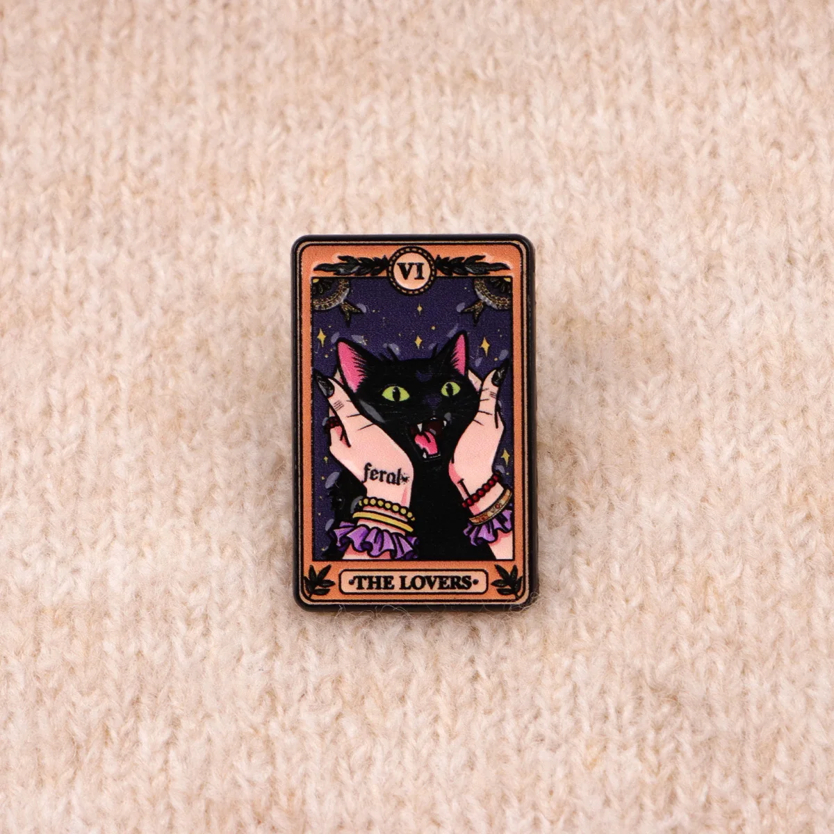 THE LOVERS Tarot Enamel Pin Black Cat Brooch Pines Lapel Pins Badge on Backpack Clothing Accessories Witch Jewelry Friends Gifts view 3