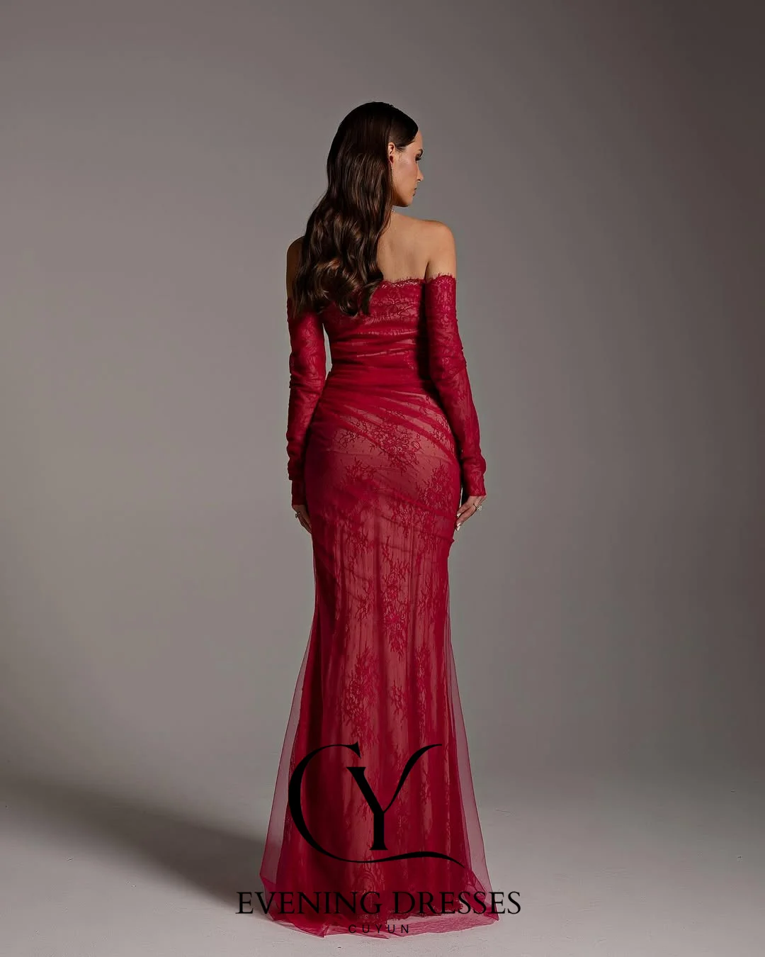 CUYUN レッドマーメイドレースイブニングドレス レディース フォーマルオケージョンガウン パーティードレス カスタムガラドレス 2025