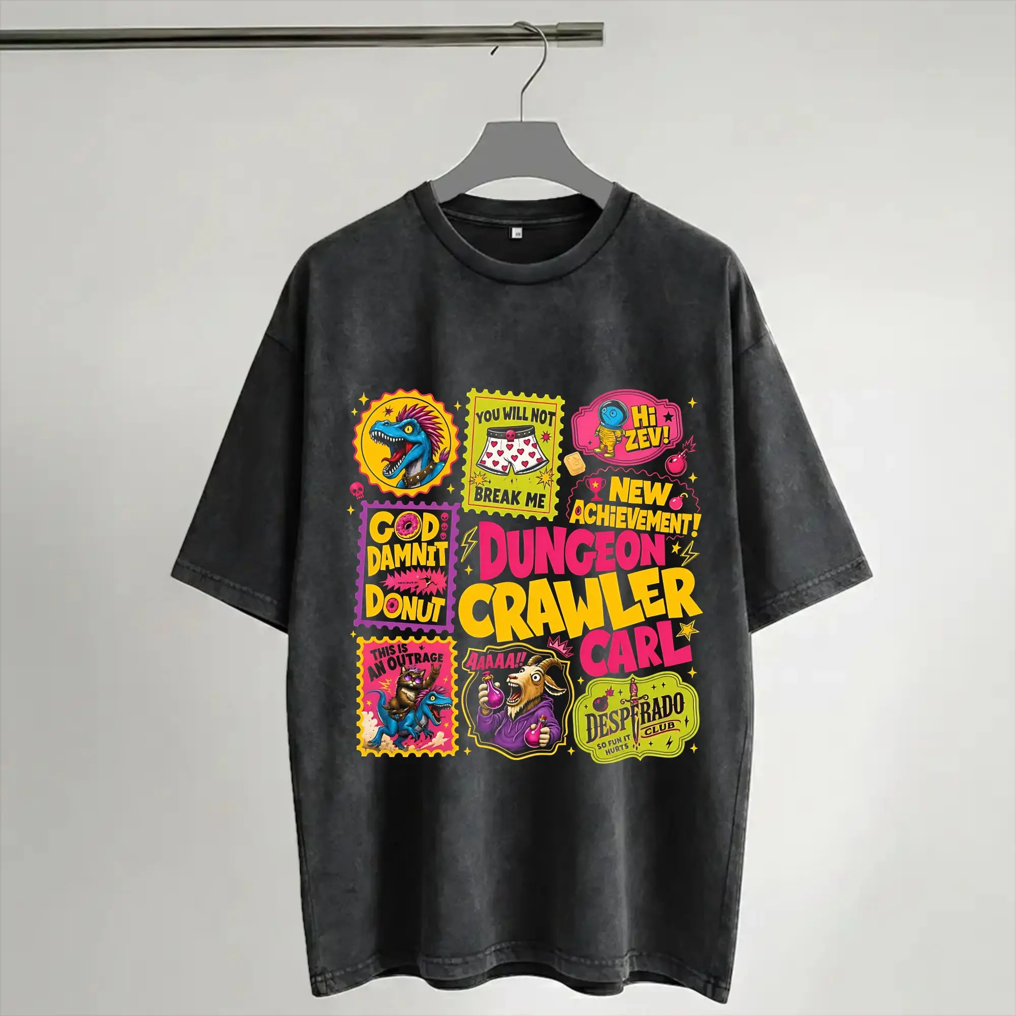 Printed Carl And The Princess Donut and Mongo Dungeon Crawler Carl  Washed Shirts Outfit Oversize T-Shirts  Men Women Tee