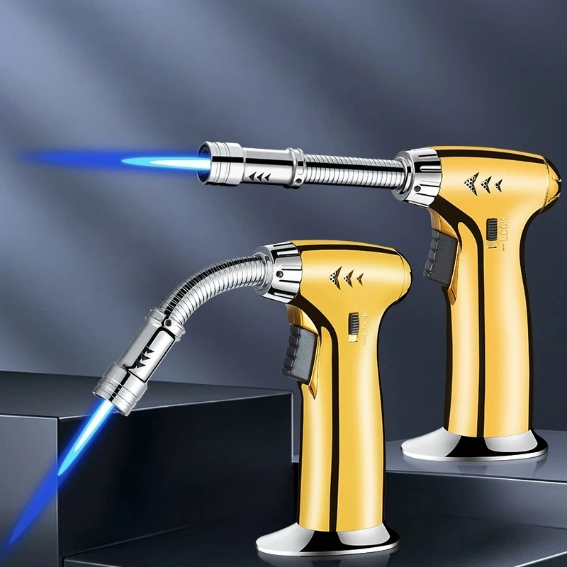 

Metal High-temperature 360 ° Flexible Hose Flamethrower Windproof Portable Turbine Torch Outdoor Kitchen Camping Lighter