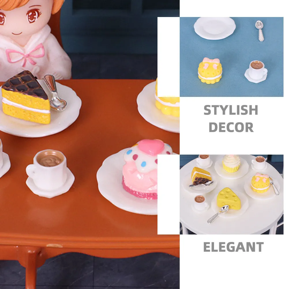Miniature Kitchen Accessories Set Coffee Mugs and Dessert Models for Dollhouse Micro Landscape Decor