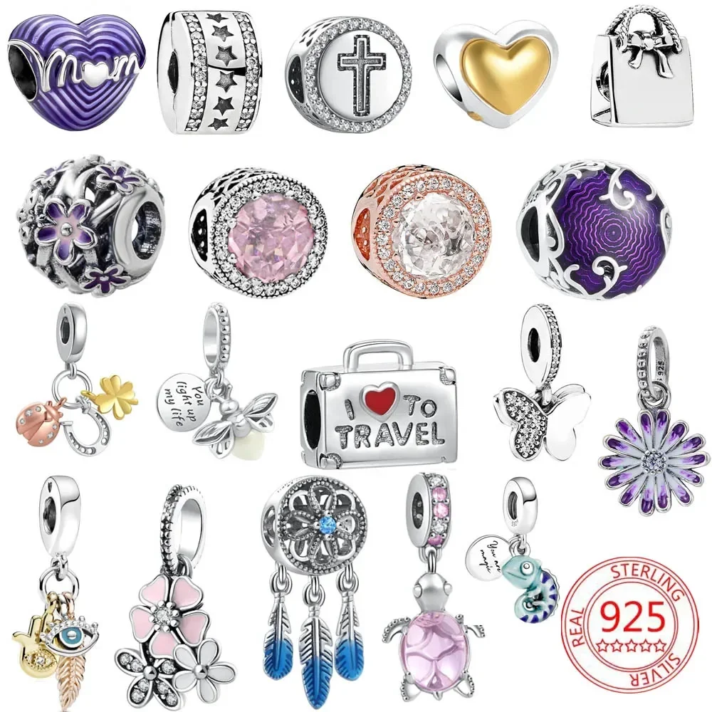 

New 925 Sterling Silver Butterfly Swallow Cactus Clover Chameleon Dangle Beads Fit Original Pandora Bracelet Charms DIY Jewelry