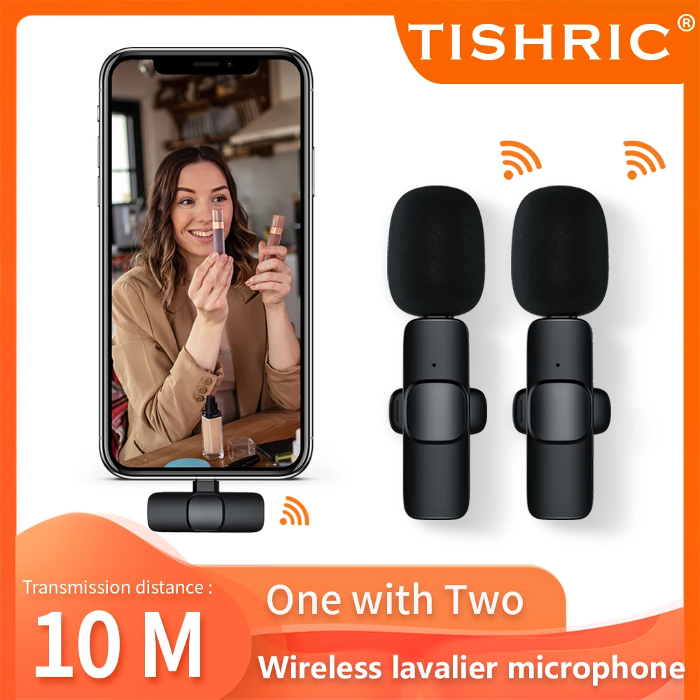 TISHRIC 2.4G Wireless Lavalier Microphone M2 Plus 1 to 2  Microphone Video Recording Chargeable Handheld Microphone Live Stream