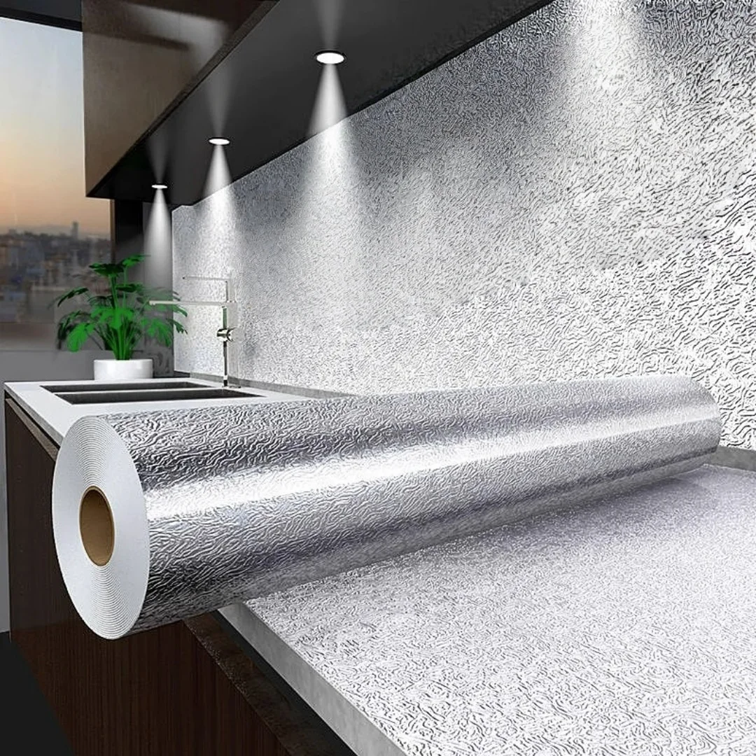 1PC 40cm/15.75inch Kitchen Oil-proof Self Adhesive Stickers Stove Anti-fouling High-temperature Aluminum Foil Wallpaper Cabinet