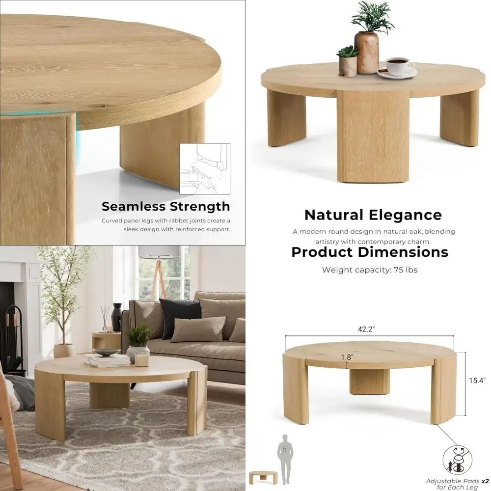 モダンな無垢材の42インチ丸型コーヒーテーブル、Furniture of America、Carysコレクション、狭いリビングスペースに最適