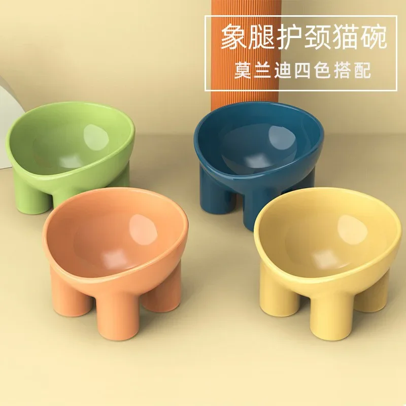 New Macaron Color Elephant Leg Neck Protector Bowl Cat Food Basin Anti-knock Pet Bowl Food Utensils