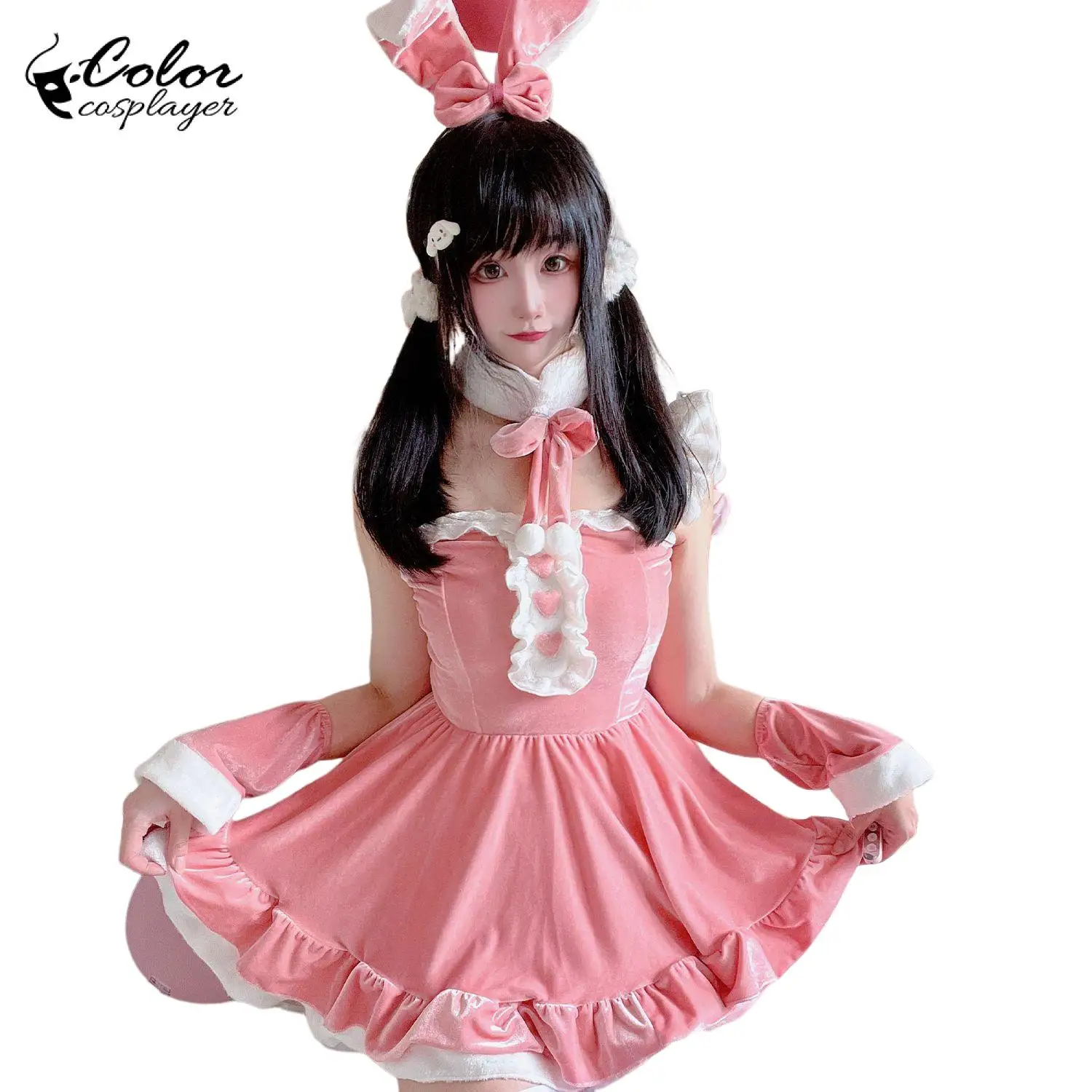 Costume Cosplay Lapin Rose Trempé pour Femme, Robe de Noël, Vêtements de ixd'Halloween pour Adulte, Ensemble de Noël pour Fille