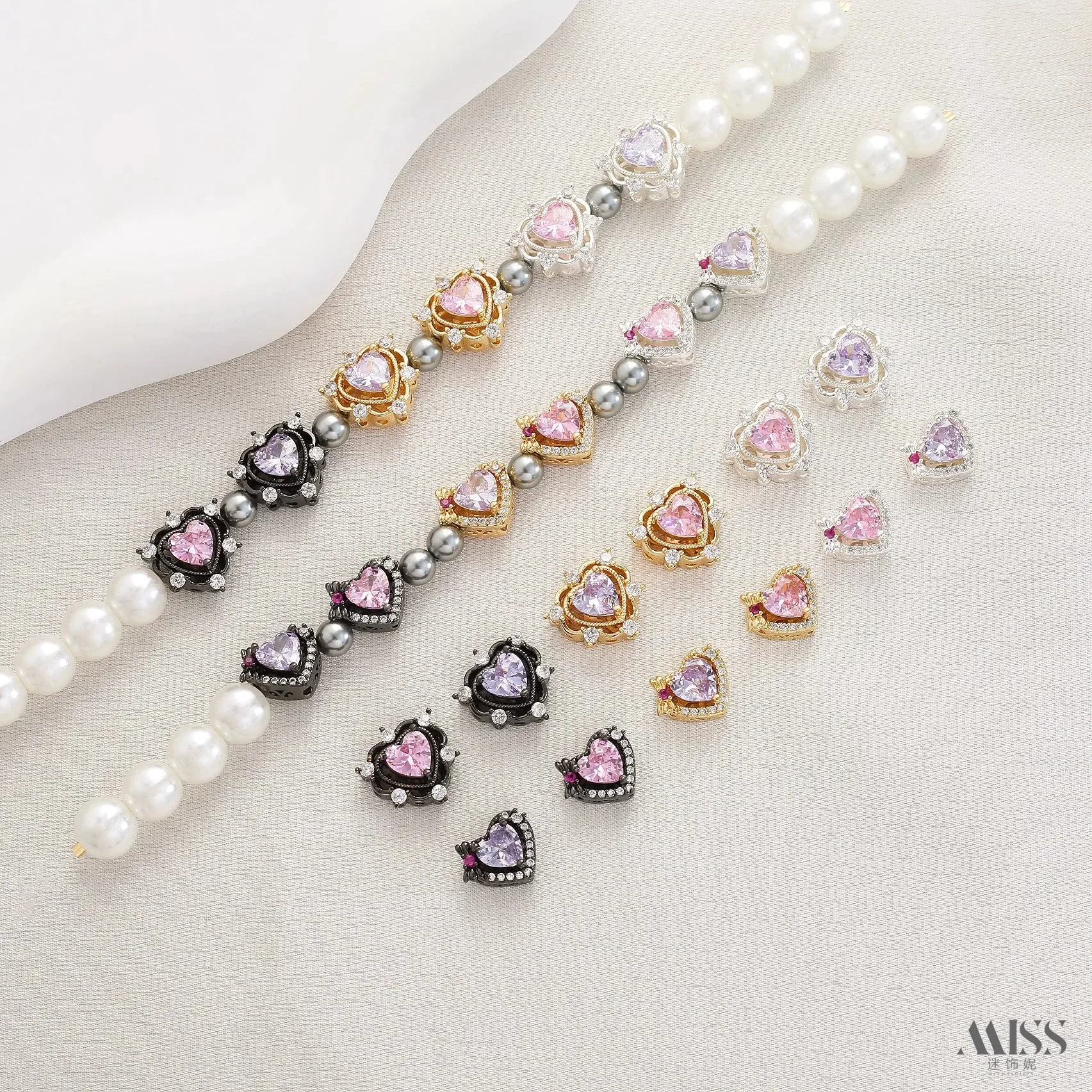 18K Gold Plated Black Gold Heart Zircon Love Spacer Beads For DIY Jewelry Findings view 2