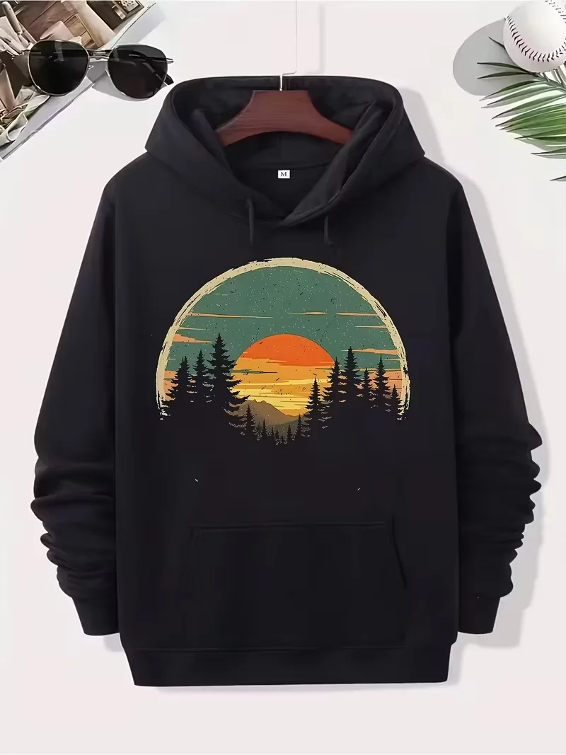 

Men's Loose Fit Hooded Sweatshirt 270g, Black Streetwear Pullover, American Style Casual Hoodies, Suitable for Winter Seasons