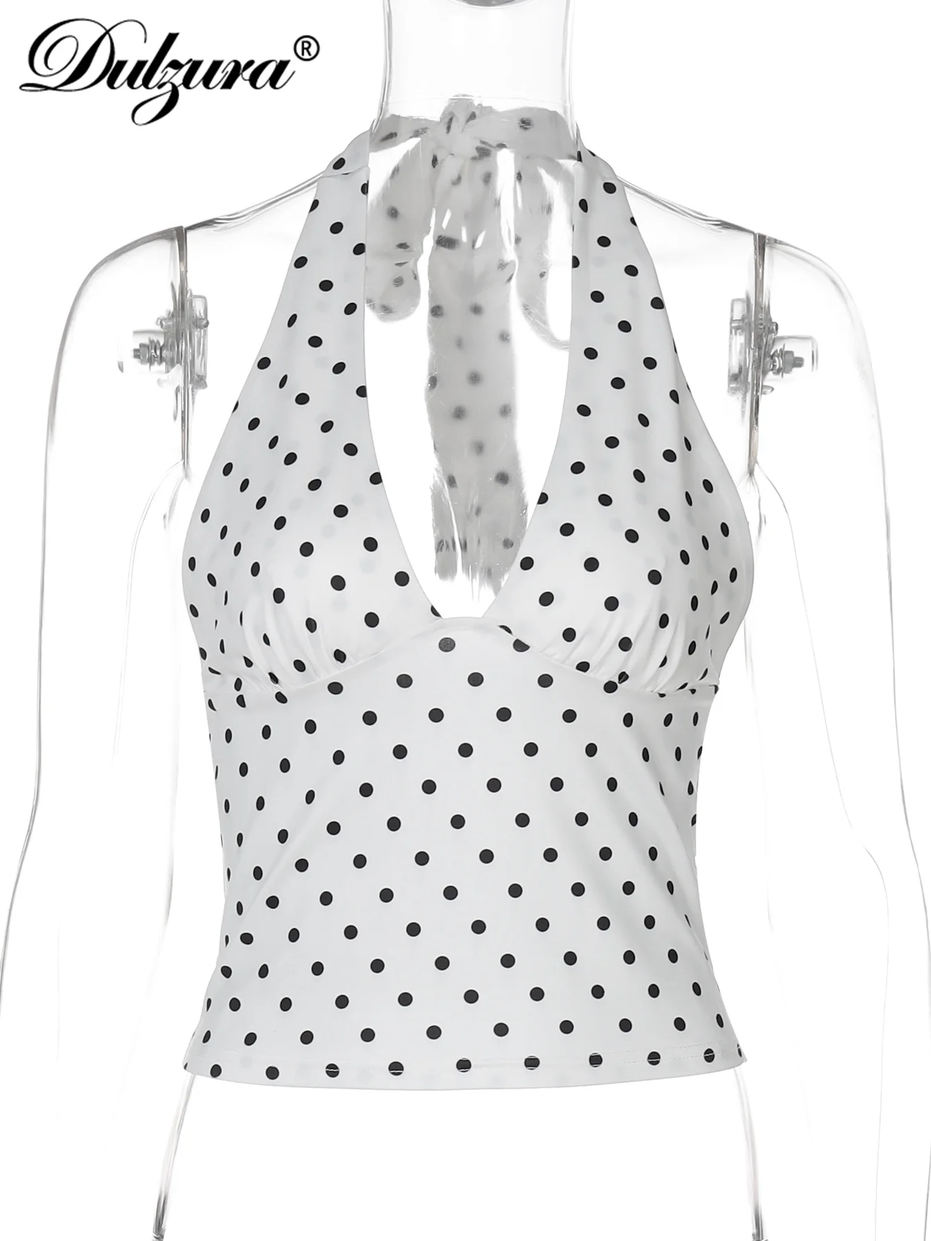 Dulzura الرسن بلا أكمام عارية الذراعين سليم الدانتيل يصل البولكا نقطة طباعة قمة مثير أنيقة عادية Y2K أفضل نادي الحفلات الشارع ملابس الصيف #6