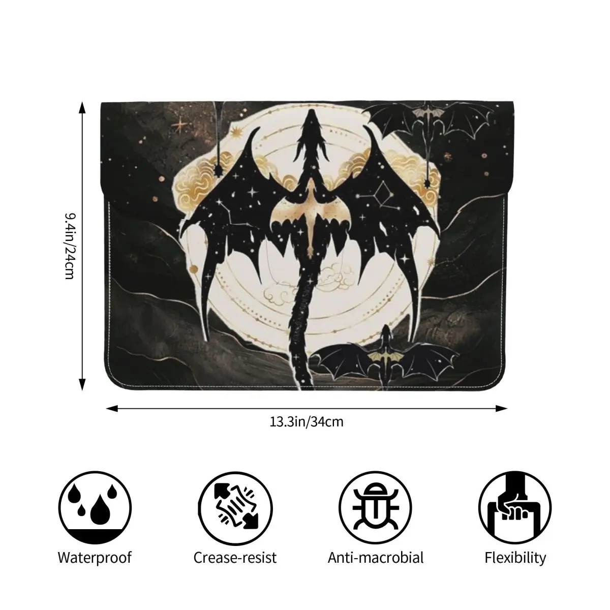 Fourth Wing Dragon PU Leather Horizontal Laptop Sleeve Shockproof Soft Lining Notebook Case 13 Inch