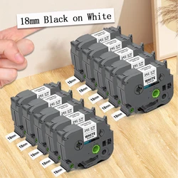 Preto no rótulo laminado branco, compatível para Brother, P-touch Label Maker, TEZ241, TZe-241, TZ241, 18mm, 10 pcs