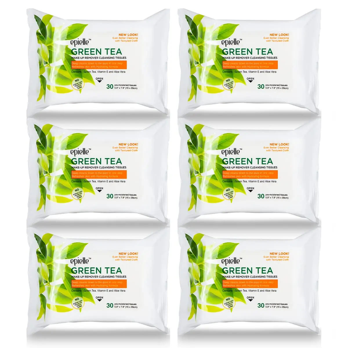 

Gentle Green Tea Makeup Remover Wipes, Cleans Dirt, Oil & Waterproof Mascara, 30 Count Pack of 6