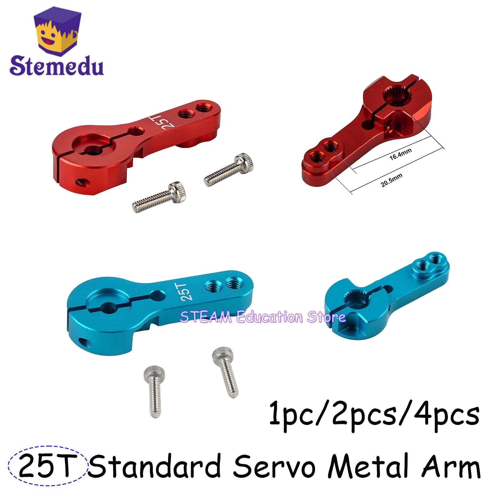 

1PCS/2PCS/4PCS Red/Blue 25T Standard Aluminum Servo Horn Metal Arm Servos Parts 25T Metal Remote Control Servo Robotic Arm
