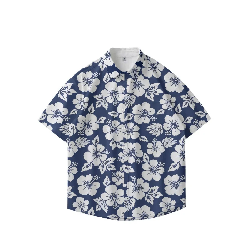 

Men's Summer Seaside Vacation Short Sleeve Floral Shirt Plus Size Loose Fit Casual Handsome Retro Hawaiian Beach Printed Shirt