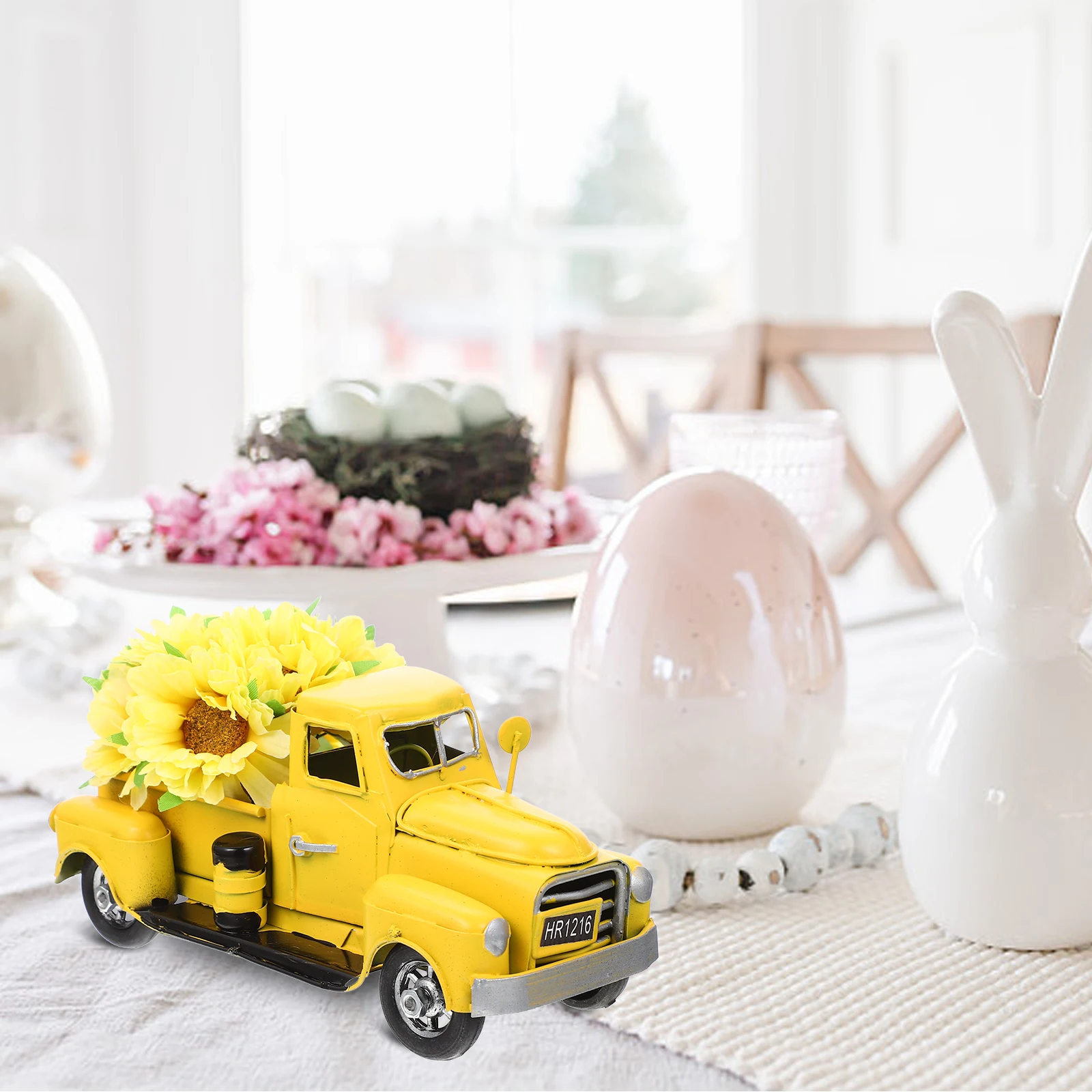 

Vintage Iron Truck Mini Model Decoration Silk Sunflowers Home Office Party Bee Festival Centerpiece Fall Thanksgiving Ornament