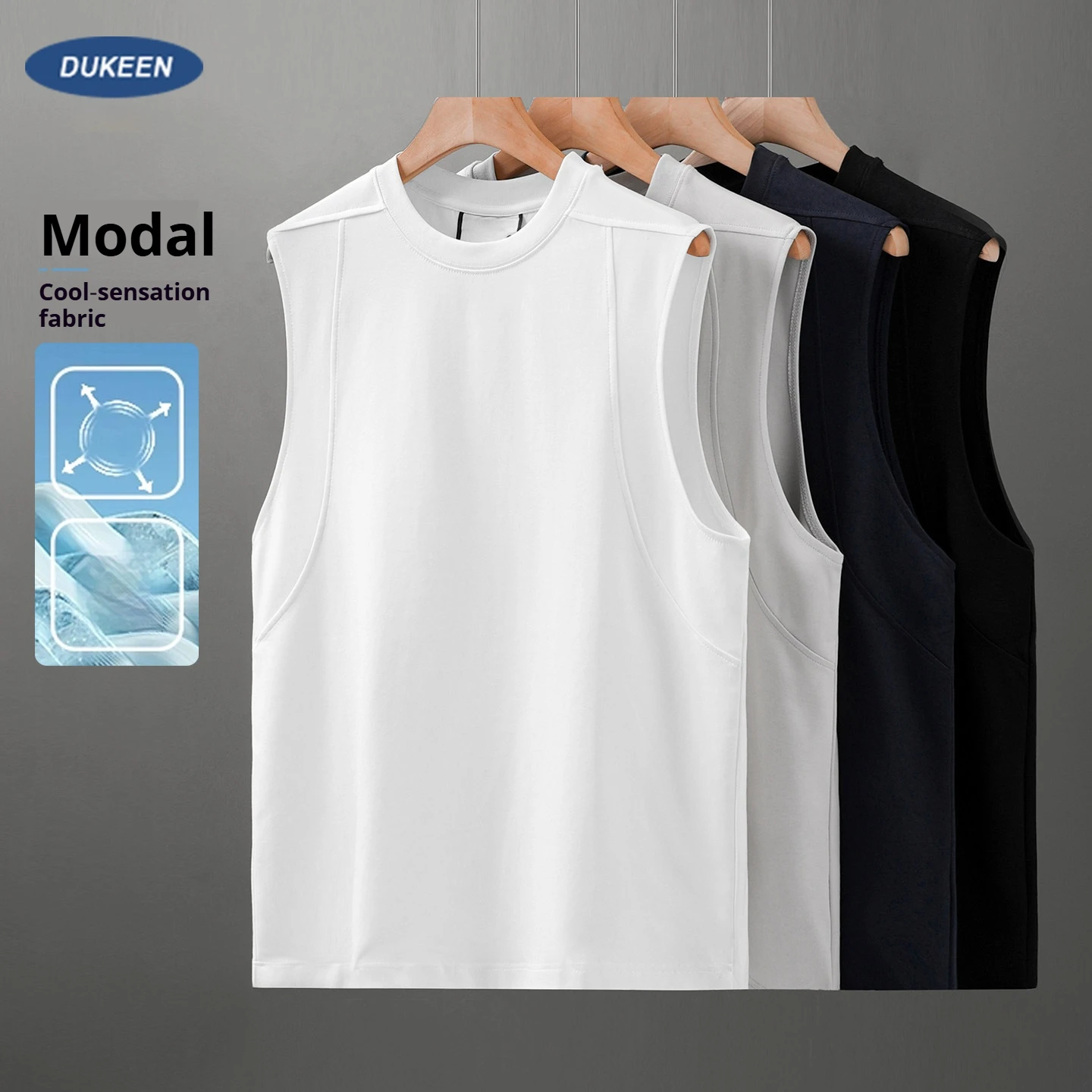 DUKEEN Men 250G Heavyweight Modal Tank Top Cool‑Touch Sleeveless T‑Shirt Summer Basketball Sport Men's Vest