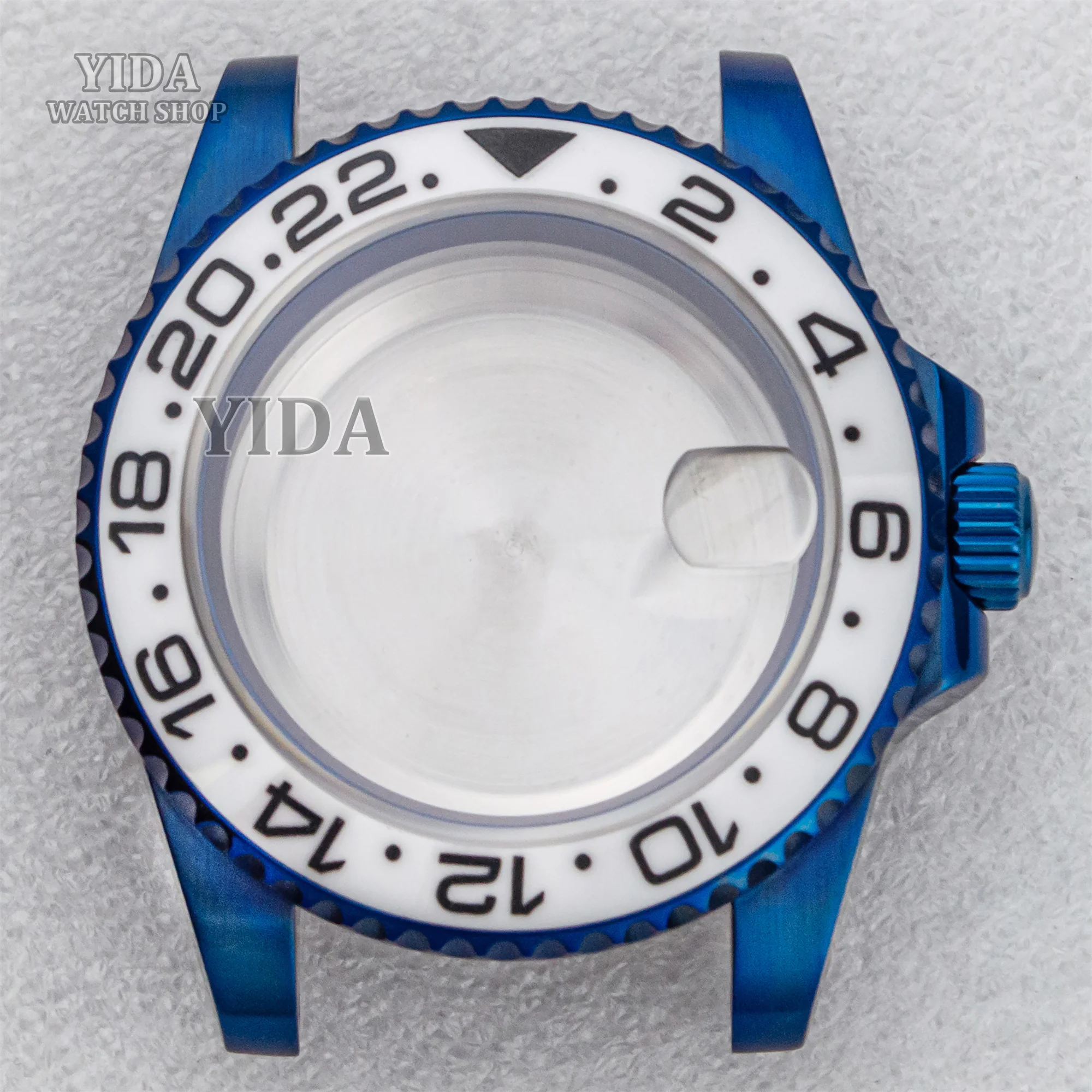 40mm Blue Watch Case Stainless Steel Case Ceramic Bezel 100M Waterproof Sapphire Glass for SUB GMT NH35/36 Movement  Watch Parts