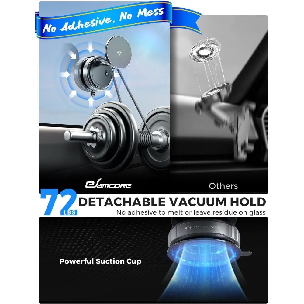 حامل هاتف مغناطيسي مفرغ للسيارة، لتركيب السيارة magsafe للزجاج الأمامي، كوب شفط قابل للطي للمرآة والزجاج والمسامير