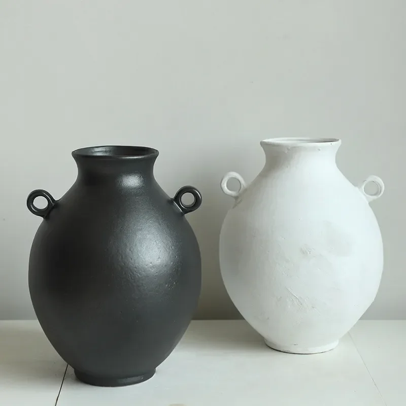 for Japanese Wabi Sabi Style Vase High End Binaural Jingdezhen Pottery Tea Space Flower Ware Ornament Props Source Factory
