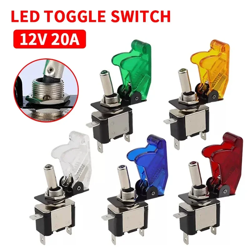 

5/20Sets12V 20A With Protective Cover LED Switch Toggle Switch SPST Toggle Rocker Switch Car Auto Cover LED Light Control On/Off